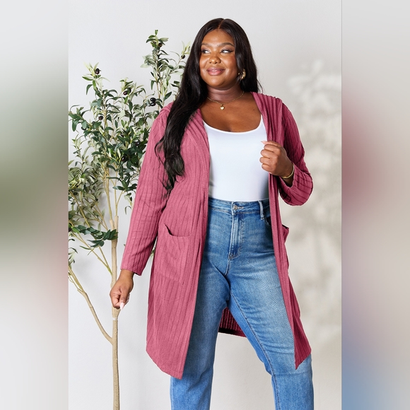 Basic Bae Designer Fushia Full Size Hooded Sweater Cardigan - Picture 4 of 8